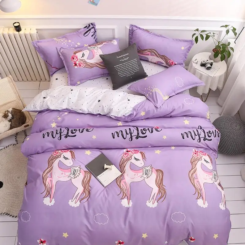 

50Bedding Set Unicorn Bed Linen Duvet Cover Flat Sheet Pillowcase Sets Queen King Twin Full Size