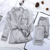 hechan gray velvet pajamas warm long sleeve home suit for women two piece set thick sleepwear set night suit sets autumn female
