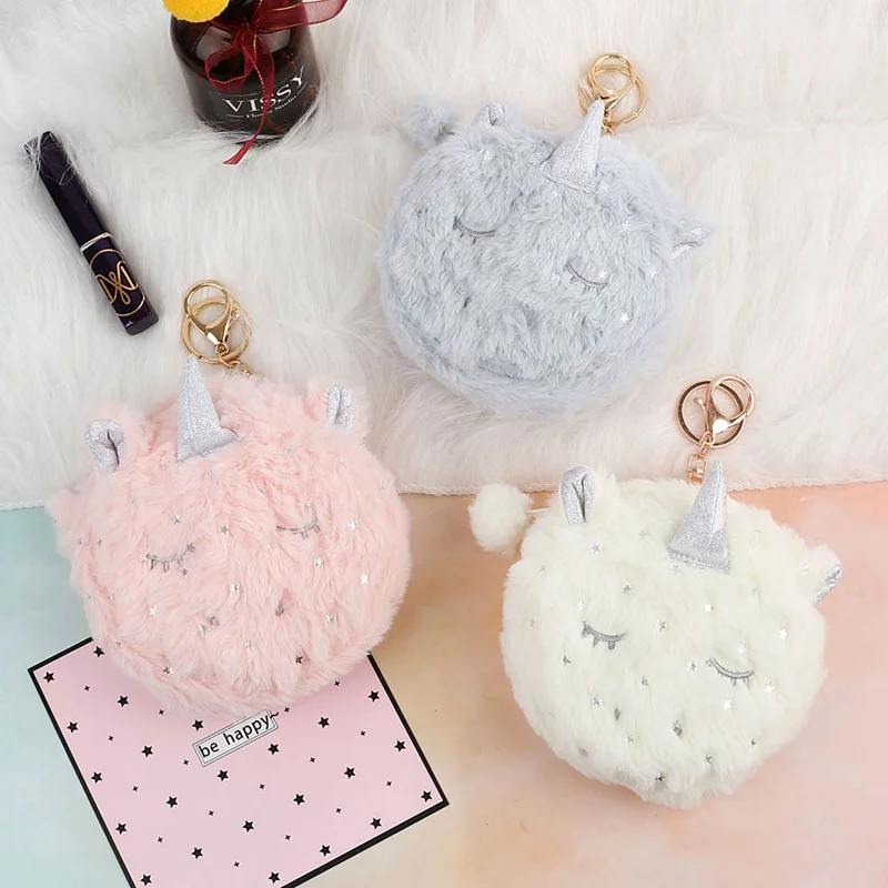 

Plush Unicorn Coin Purse Mini Keychain Pouch Wallets Kawaii Women Coin Bags