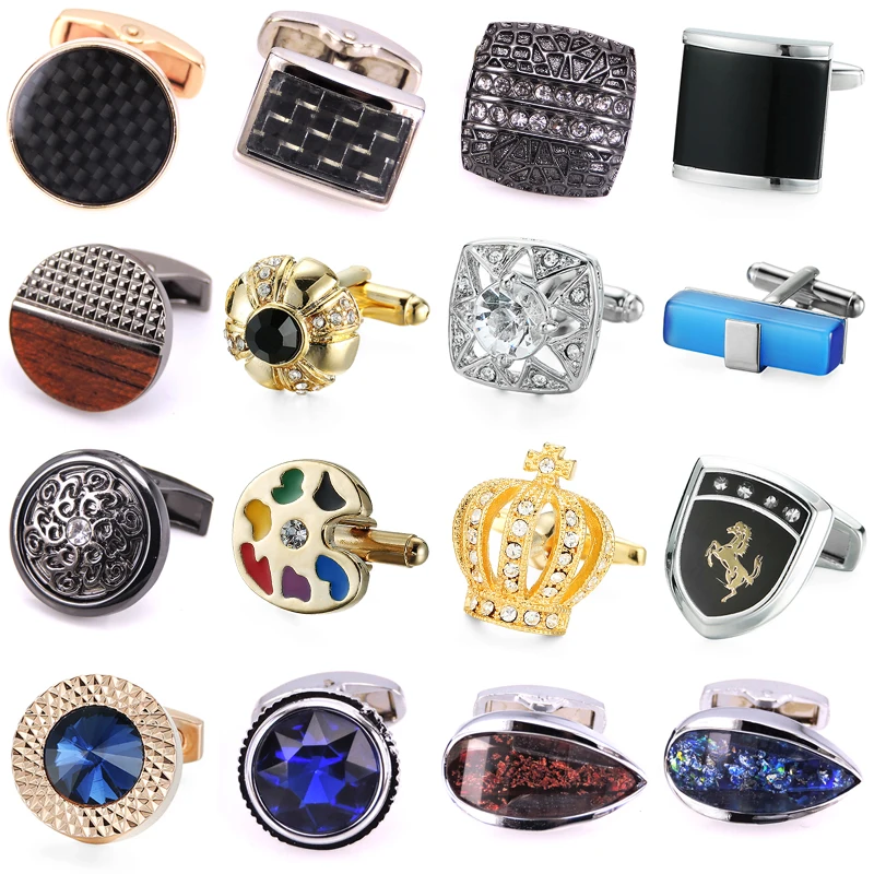 

Novel carbon fiber Cufflinks Mahogany crystal gem crown cuff button High quality hand cut Cuff-links Men's jewelry wholesale