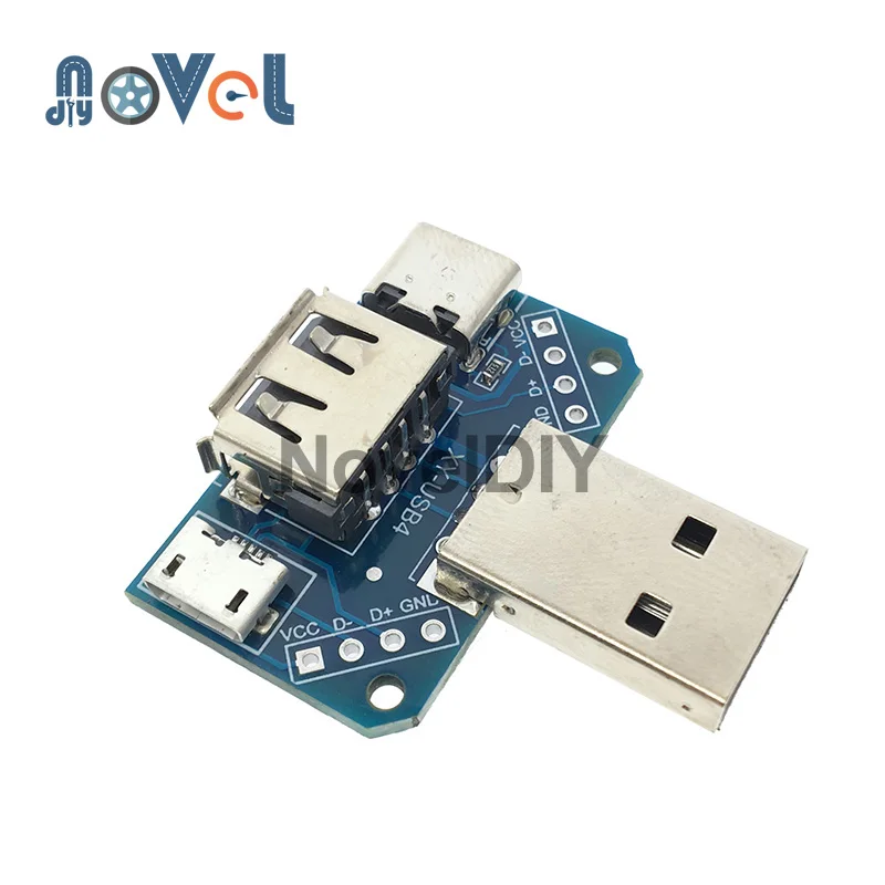 4 в 1 разъем USB разъем распределительный щит штекер-type-c Micro Female USB 2,54 мм-4 P передача тестовая Плата USB адаптер пластина XY-USB4