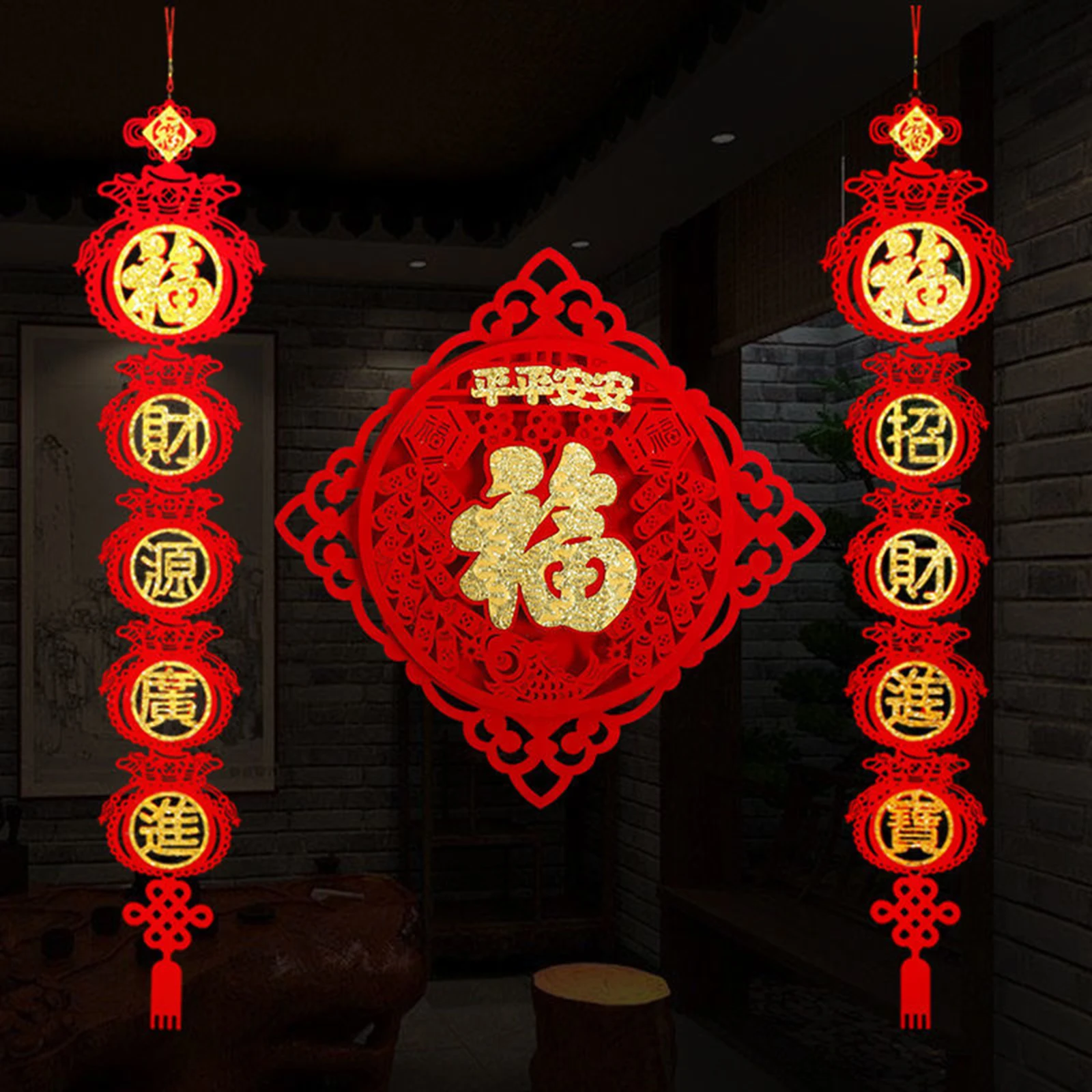 

Chinese New Year Decoration Kit Couplets Fu Characters Paper-Cuts Red Envelopes for Spring Festival Decor Supplies
