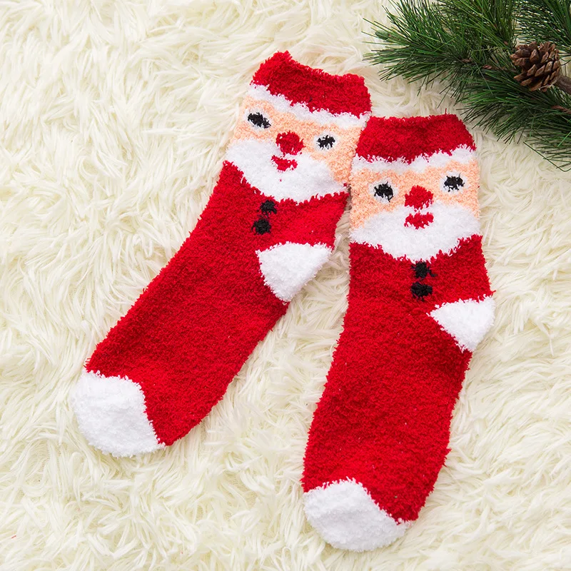 

3 Pairs New Winter Thick Warm Christmas Socks Happy Coral Fleece Cute Soft Female Socks Elk Christmas Tree Print Child Long Sock