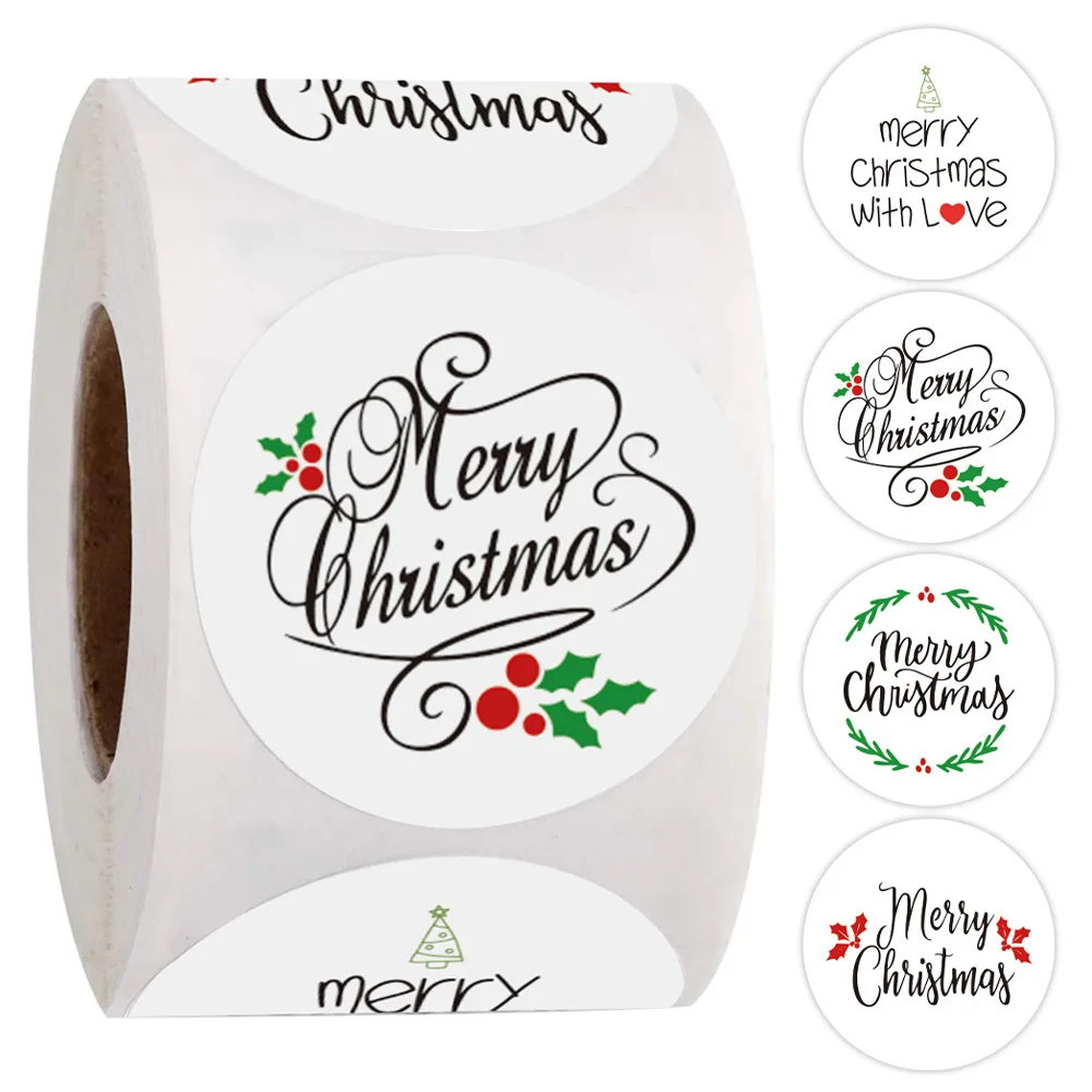 

100-500 Pcs 1 Inch White Merry Christmas Label Stickers for Card Gift Package Wrapping Festival Party Baking Small Business