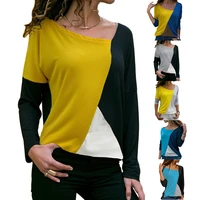sexy new womens splicing contrast round neck casual long sleeve t shirt top