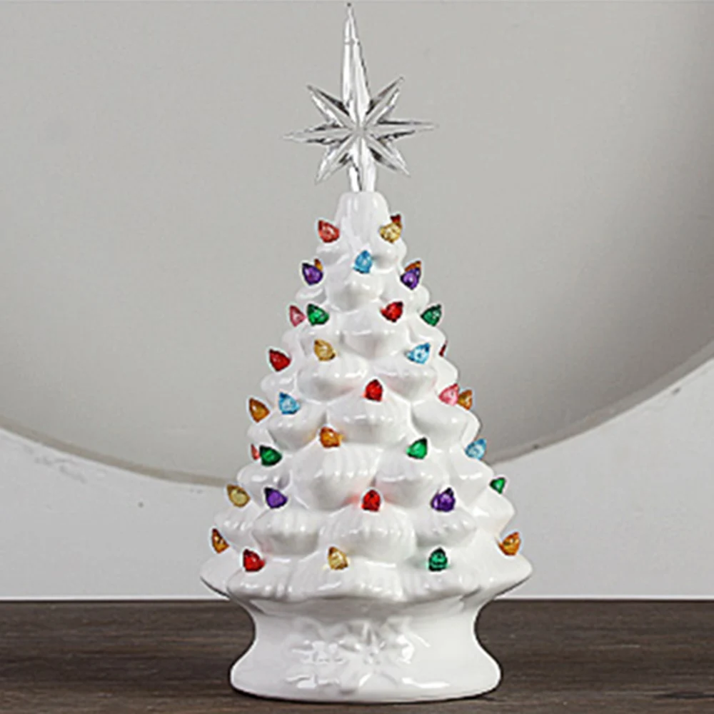 

Lighted Ceramic Christmas Tree Tabletop Christmas Decoration XMAS Ornaments Festival Party Decor 1pc