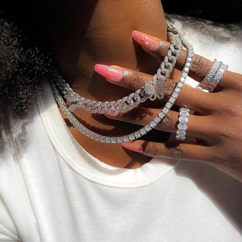 Женская цепочка Майами из кубинской цепи ожерелье с бабочкой розового золота