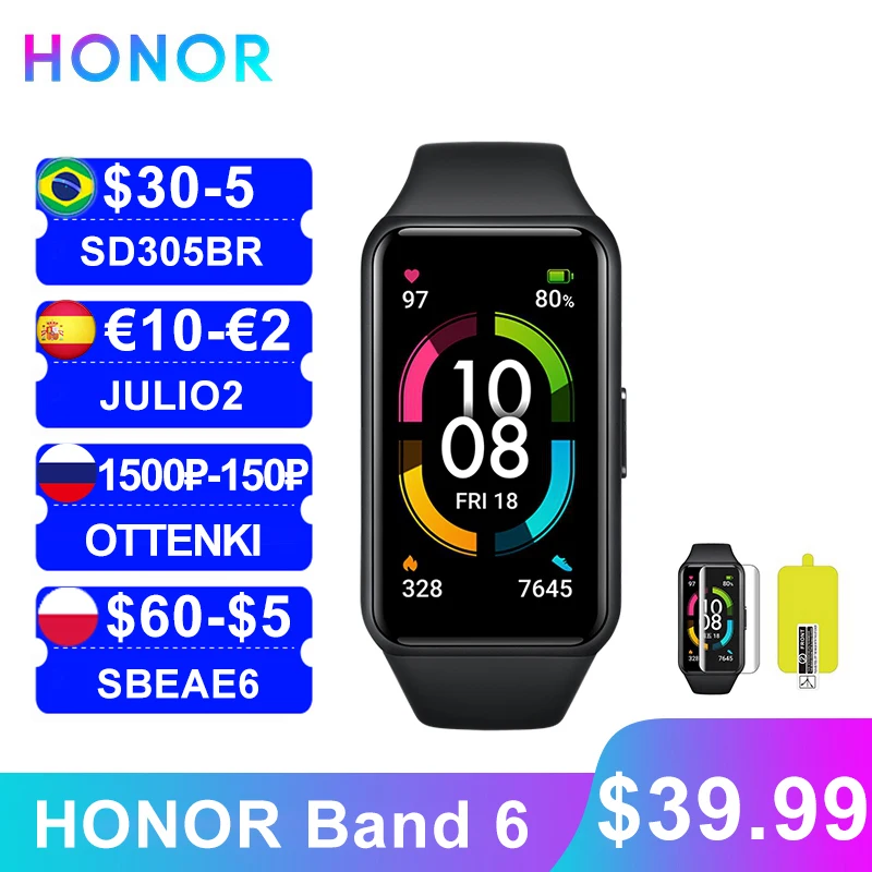 Ucenka250 (750 250) Смарт часы HONOR Band 6 глобальная версия SpO2 с пульсометром