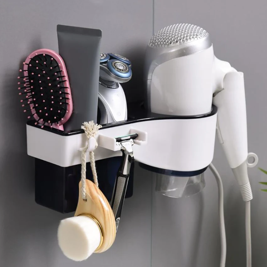 1pc household practical simple bathroom punch-free hair dryer bracket plastic wall-mounted razor comb storage shelf |