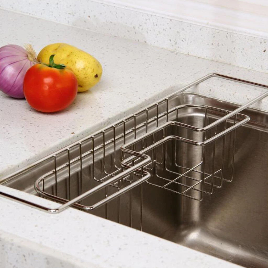 

DoubleStainless Steel Kitchen Sponge Holder Sink Caddy Brush Towel Drainer Rack