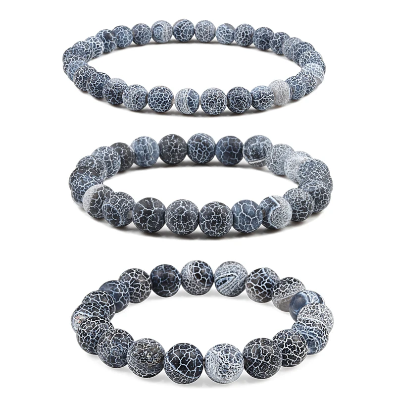 6 мм 8 10 черный натуральный трещины Состаренный камень браслет Шарм Мужские