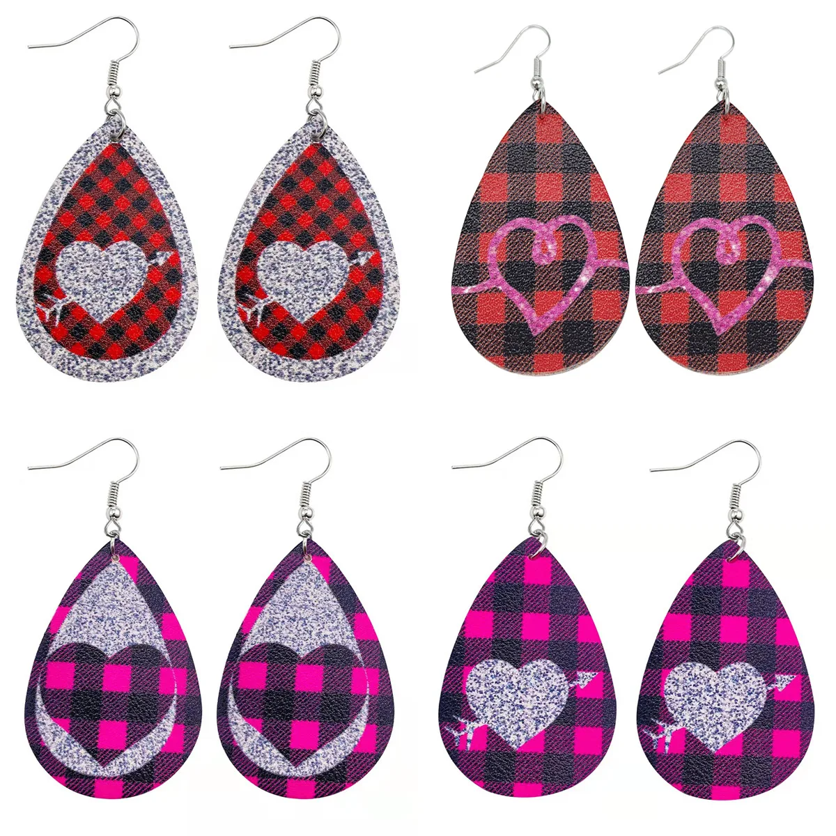 

Red Buffalo Plaid Heart Valentine's Earrings New Sequins Love Earrings Gifts For Women Wholesale
