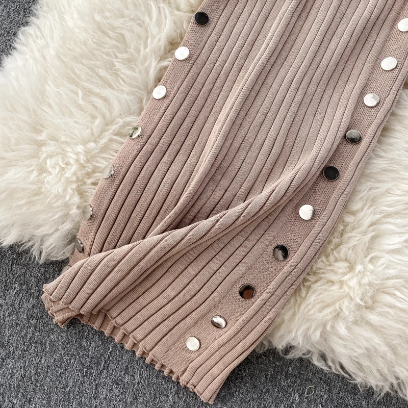 

Cotday Knitted Vintage Midi Pencil Sweater Autumn 2020 New Slim Button Winter O-Neck Bodycon Dress Sheath Women Elegant Vestidos