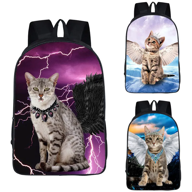 Kawaii cat с черно белое крыло Ангела рюкзак детские школьные сумки для подростков