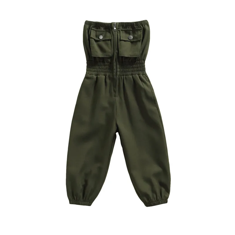 

Kids Jumpsuit Summer Solid Color Sleeveless Strapless Romper Playsuits for Toddler Girls
