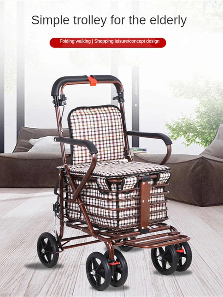 

Shopping Basket Cart Aluminum Rollator Walker Wheels and Seat Compact Folding Design Lightweight Baking Complimentary