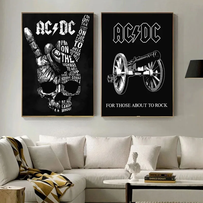 

Abstract Painting Print AC DC Skeleton and Gun Car Canvas Painting Poster Modern Wall Art Picture Home Decor Black White Print