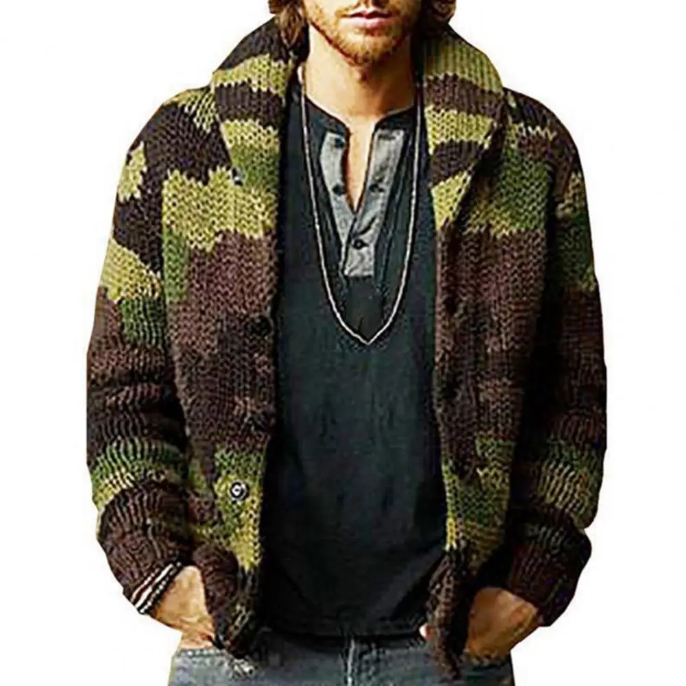 

Sweater Jacket Trendy Camouflage Color Men Knitted Cardigan Coarse Wool Sweater Coat