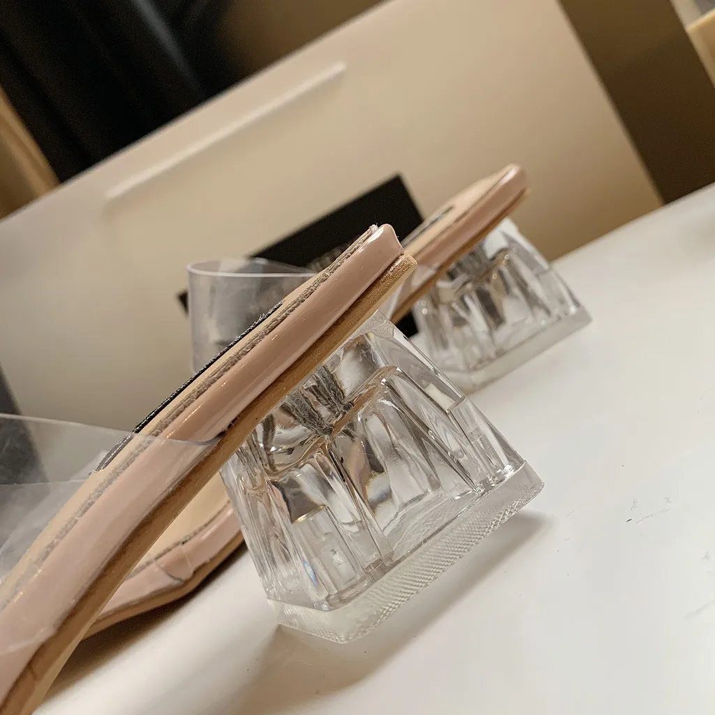 

Clear Pvc sandals Women Transparent Crystal Sandals Block Heel Woman Waterproof Beach Sandal lady Low Heel Mules Jelly Sandalias