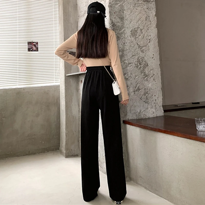 

Women'S High Waist Loose Mopping Pants Draping Straight Casual Wide Leg Pants Black
