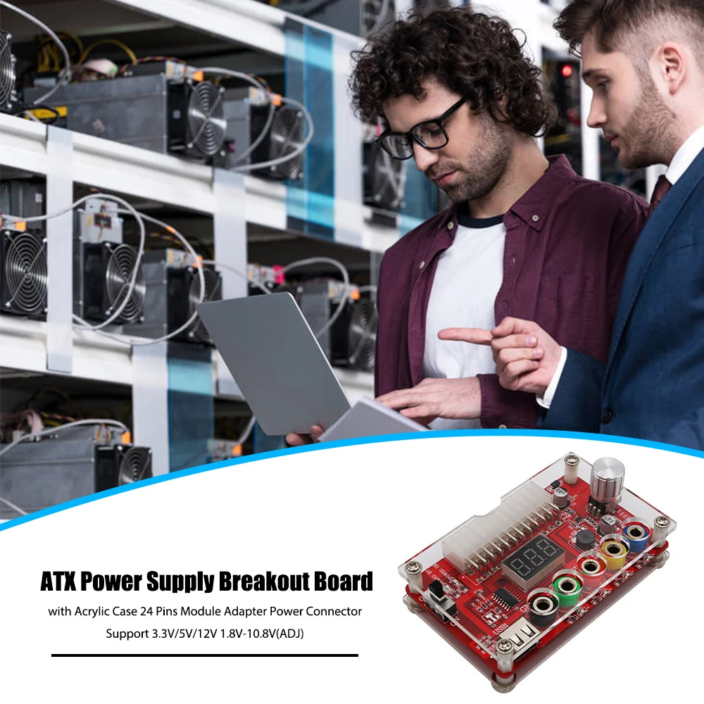 

New ATX Power Supply Breakout Board with Acrylic Case 24 Pins Module Adapter Power Connector Support 3.3V/5V/12V 1.8V-10.8V(ADJ)