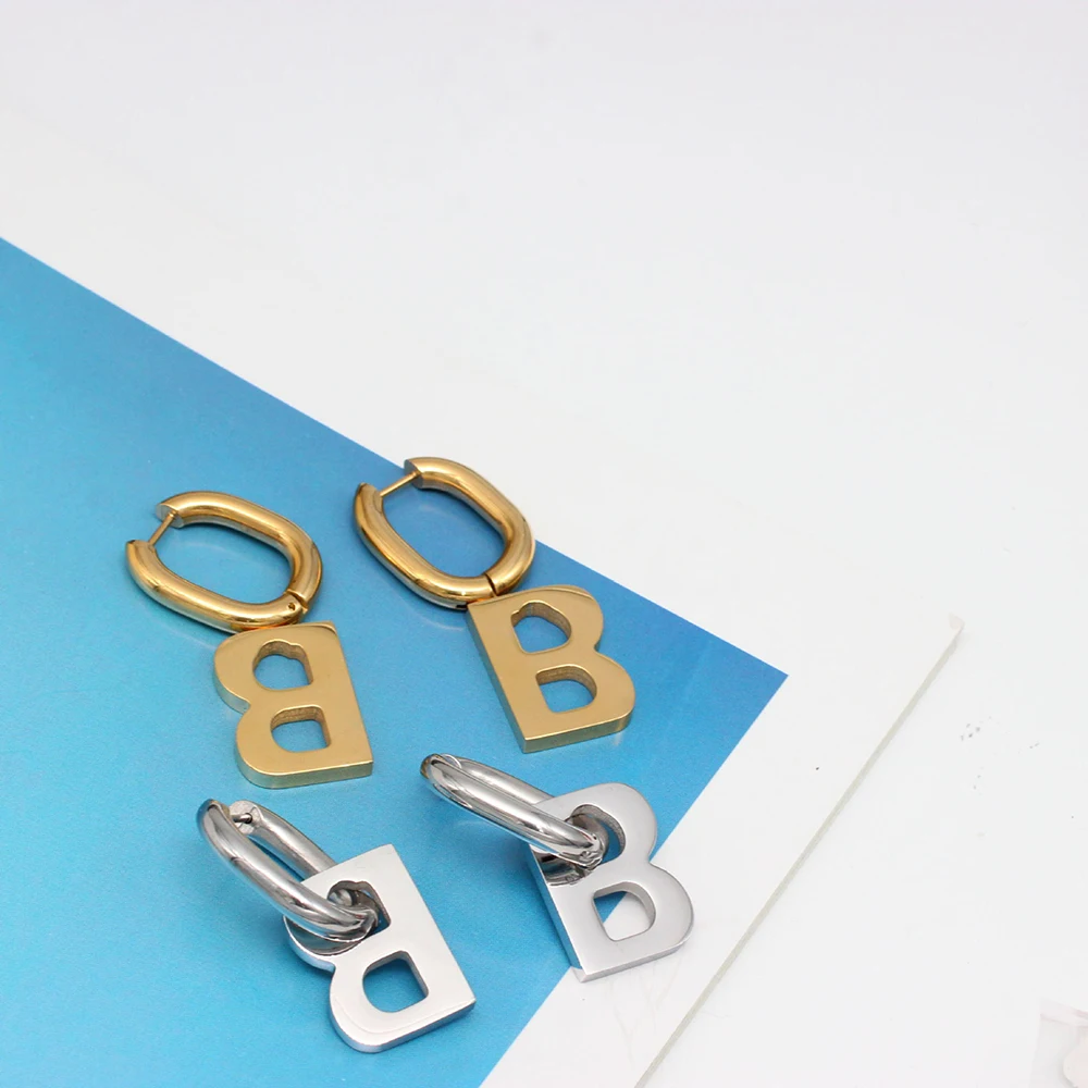

Stainless Steel Gold Minimalist Capital Letter B Hoop Earrings Jewelry Gift For Him