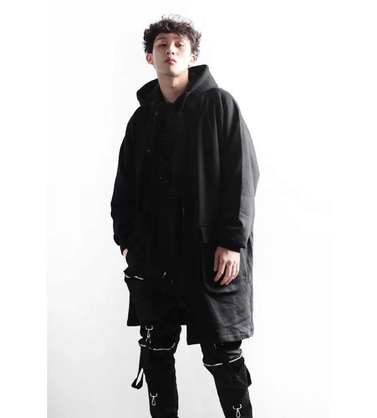Men's casual autumn and winter retro Gothic button zipper Hooded Jacket long coat | Мужская одежда