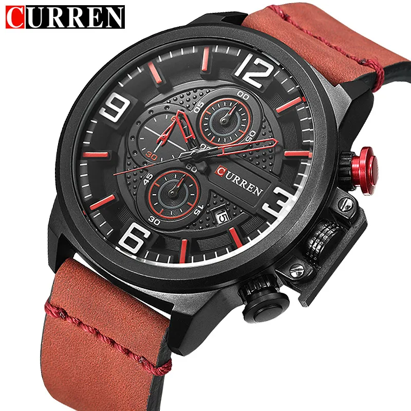 

CURREN оригинальный Для мужчин кварцевые часы, Reloj Hombre, кожа, Бизнес часы мужские часы с хронографом армейские военные спортивные часы для мужч...