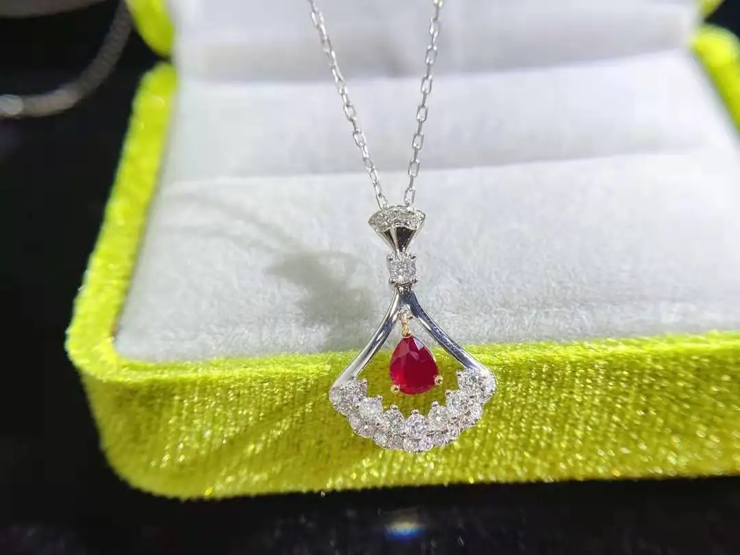 Ожерелье из настоящего золота 18 К (au750) с подвеской в виде юбки рубинами и