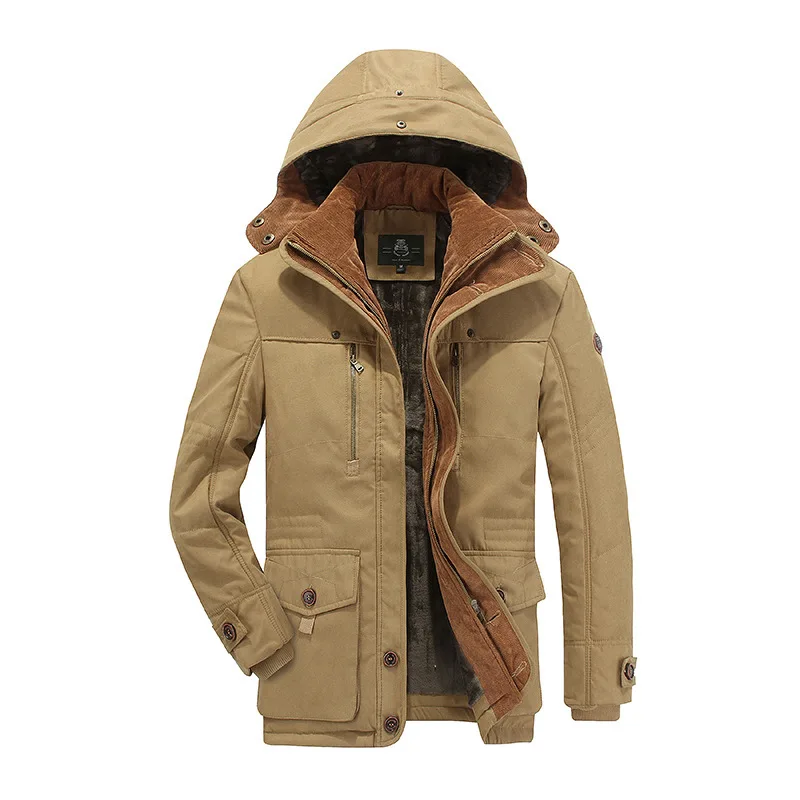 

Fashion men warm fleece winter overcoat long sleeves zipper hooded jacket coat cotton padded wadded outfit plus size topsXXXXL