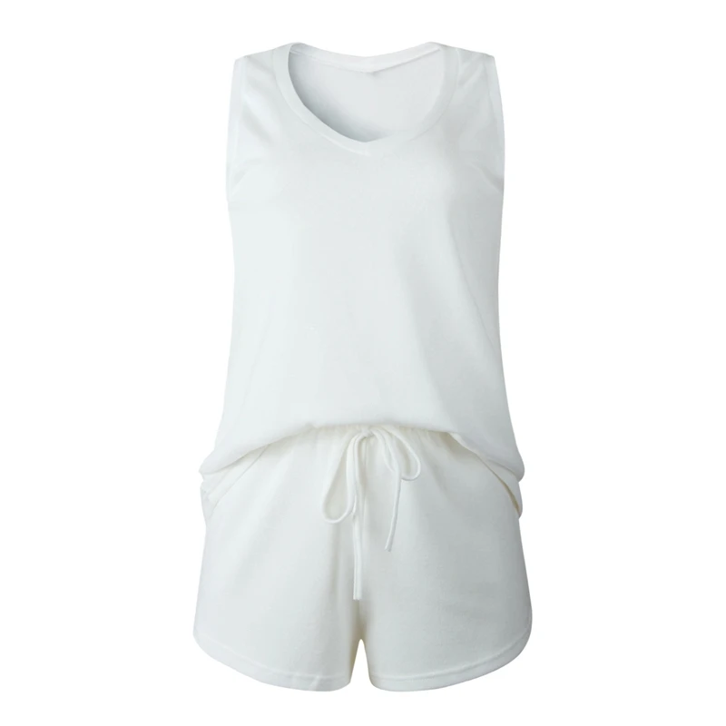 

Summer Beach Strap V Neck Two Piece Set Crop Top and Shorts Drawstring Casual Outfits