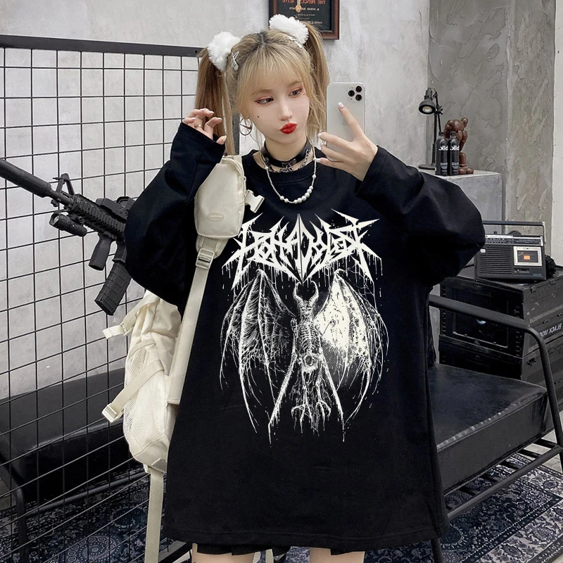 

Felpa с капучто Ретро Ангел Готическая Донна большого размера эмо панк Харадзюку Топ для зимнего сезона взрослая одежда взрослая фетра