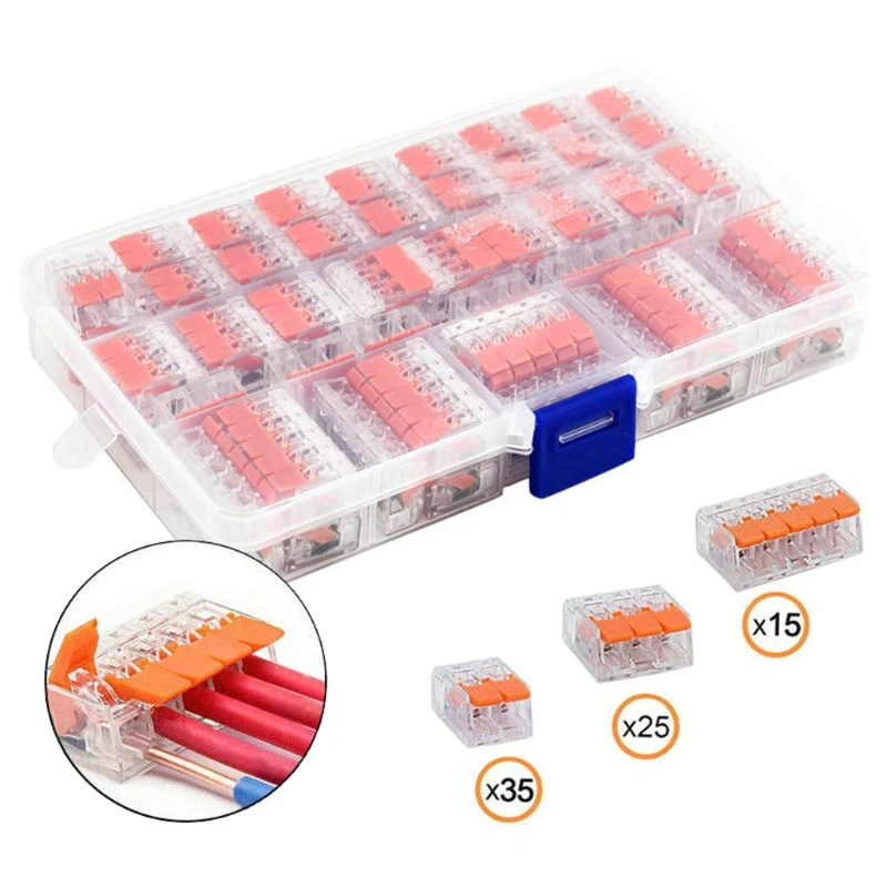 

75Pcs Electrical Lever Wire Connectors 2 Port 3 Port 5 Port Electric Cable Clamp Mini Quick Wire Terminal Connector