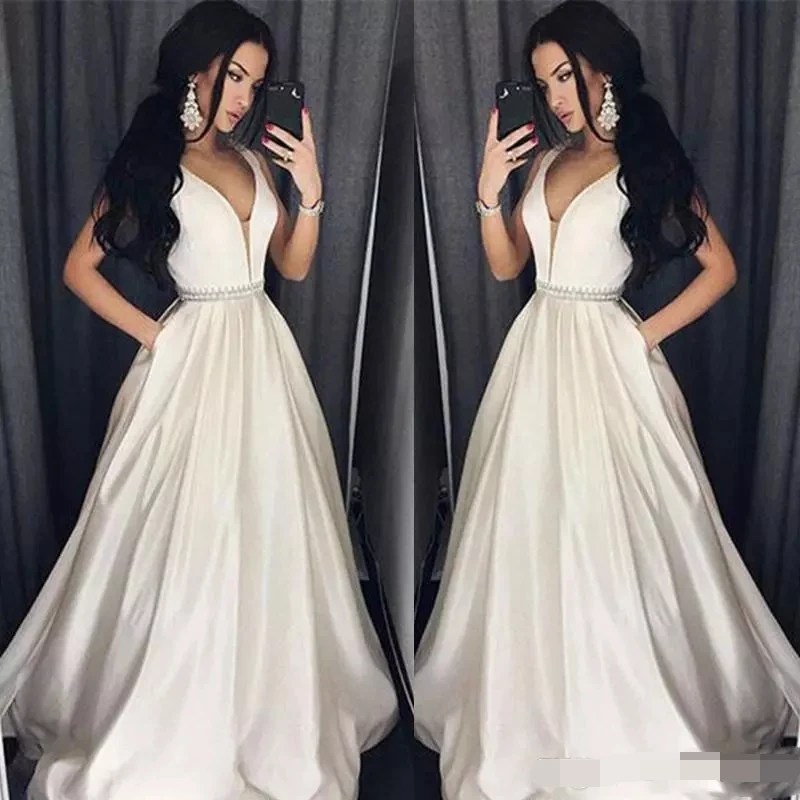 

Elegant Plus Prom Dresses 2019 vestidos de gala A-Line Floor-length Long Formal Dress Evening Gown Beads Sash Robe De Soiree