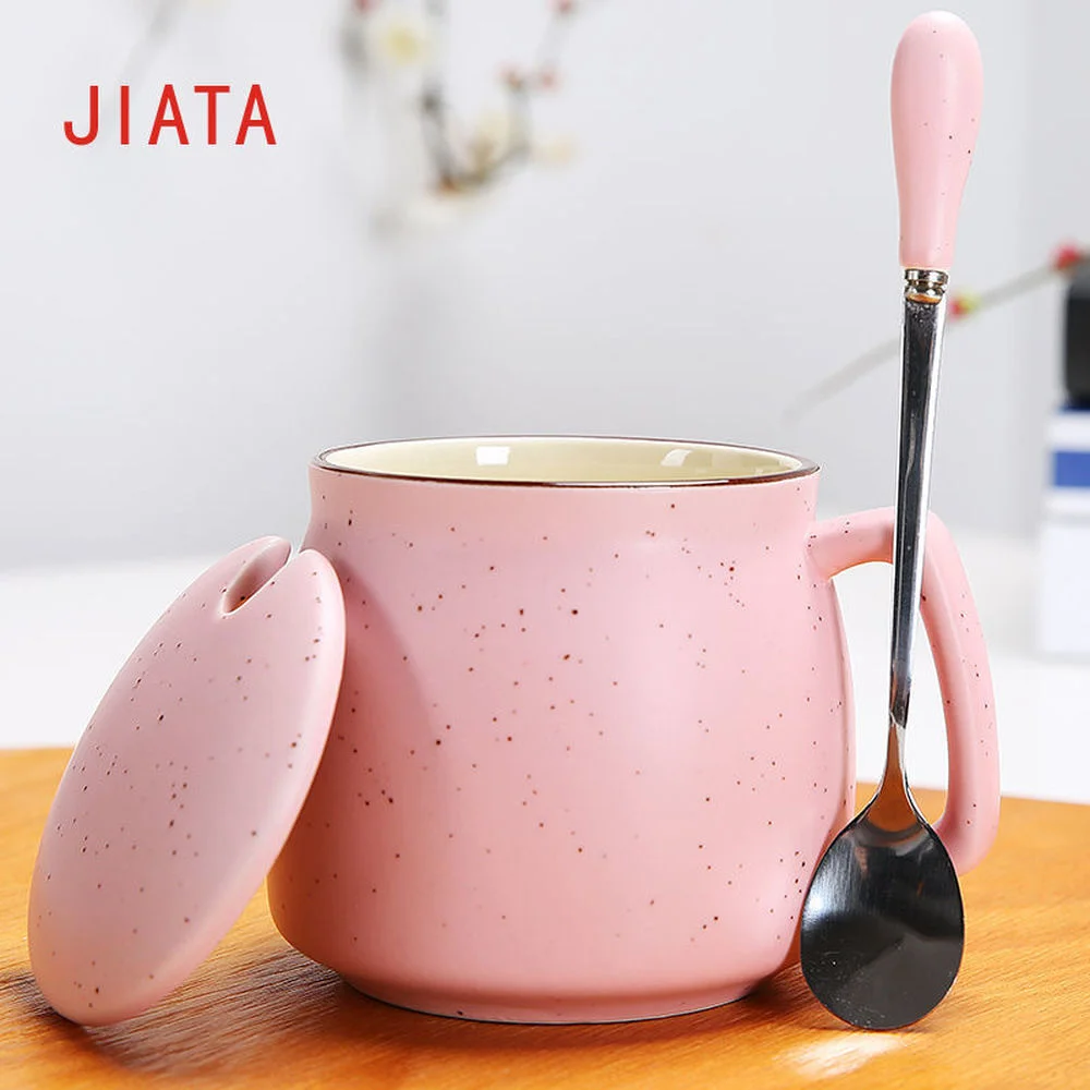

400ml ceramic cup with lid spoon mark cup creative milk cup couple simple water cup office coffee cup breakfast cup