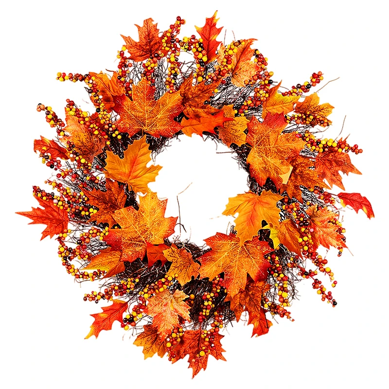 

Autumn Wreath Rattan Maple Leaf Berry Christmas Wreath 45cm Pumpkin Maple Leaf Wreath Christmas Thanksgiving Wreath Restaurant