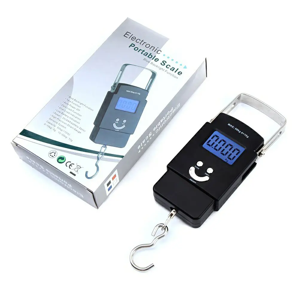 

50kg Portable Smile Face Scale LCD Display Electronic Hook Weighing Luggage Scale With English Keys Without Battery