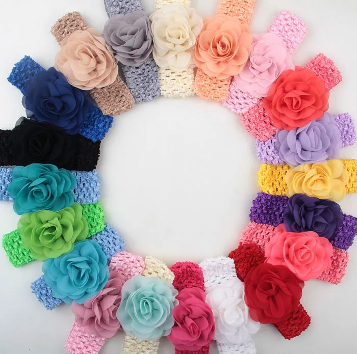 Yundfly Fashion Girls Crochet Rose Flower Headband Chic Hair Weave Band Kids Headwear Hair Accessories