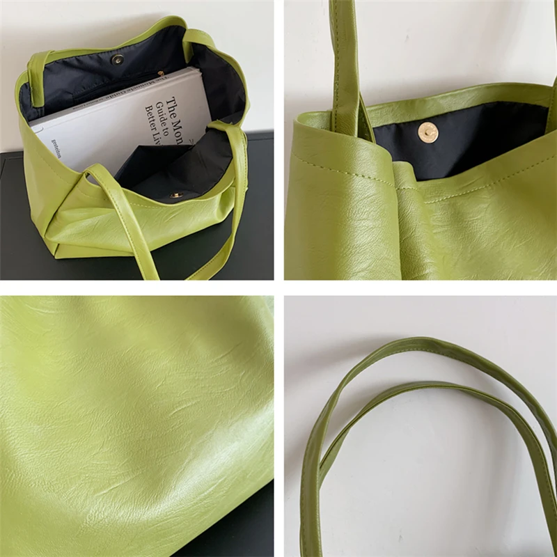 

Solid White Big Tote Bags For Women Simple Design Large Capacity Shoulder Bags High Quality Soft PU Leather Shopper Bags 2021