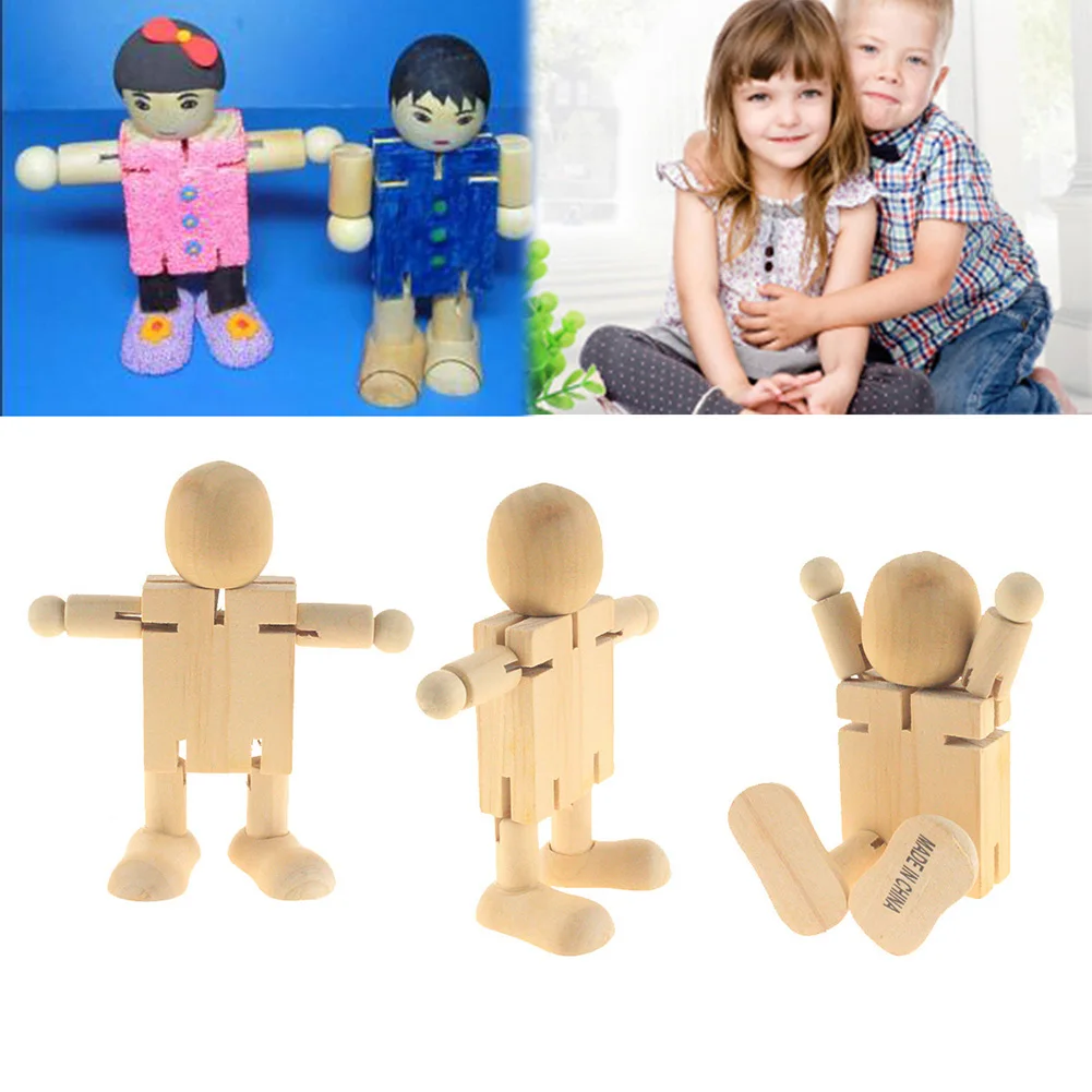 

2pcs Desktop Kindergarten DIY Painting Children Educational Toy Small Gift Figure Model Rotatable Joint Wooden Robot Graffiti