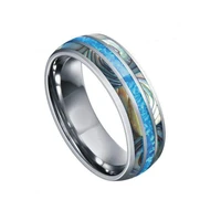 8mm blue fashion men rings abalone shell stainless steel rings wedding bands christmas party gift for men jewelry