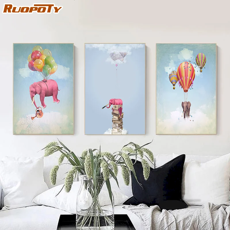 

RUOPOTY Paint By Numbers Kits For Adults Kids Color Animals Elephant Canvas Painting Pictures By Numbers Decorative Frames DIY H
