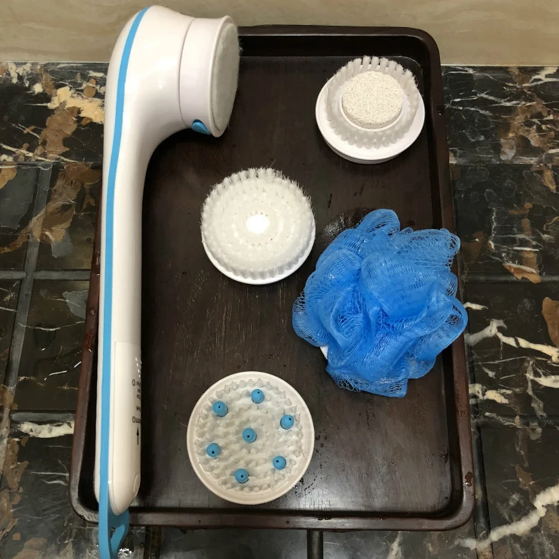 

5 In1 Electric Shower Brush Handheld Spin SPA Massage Cleaning Bath Brush Water Resistant Long Handle Scrub Health Care Tool