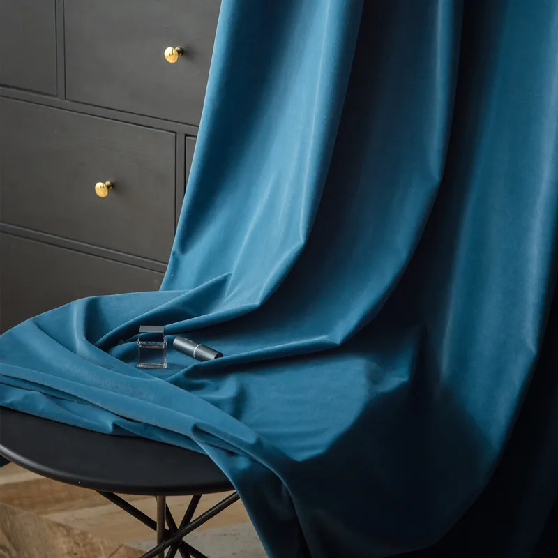 Скандинавские роскошные бархатные занавески синие оконные сплошные цветные