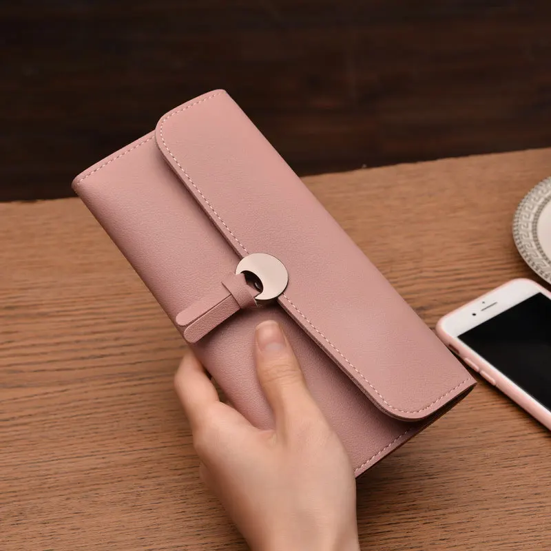 Pink Модные длинные женские кошельки, высокое качество, из искусственной кожи, женские кошельки и кошельки, дизайнерские женские вечерние клатчи, Женский держатель для карт - Цвет: Pink