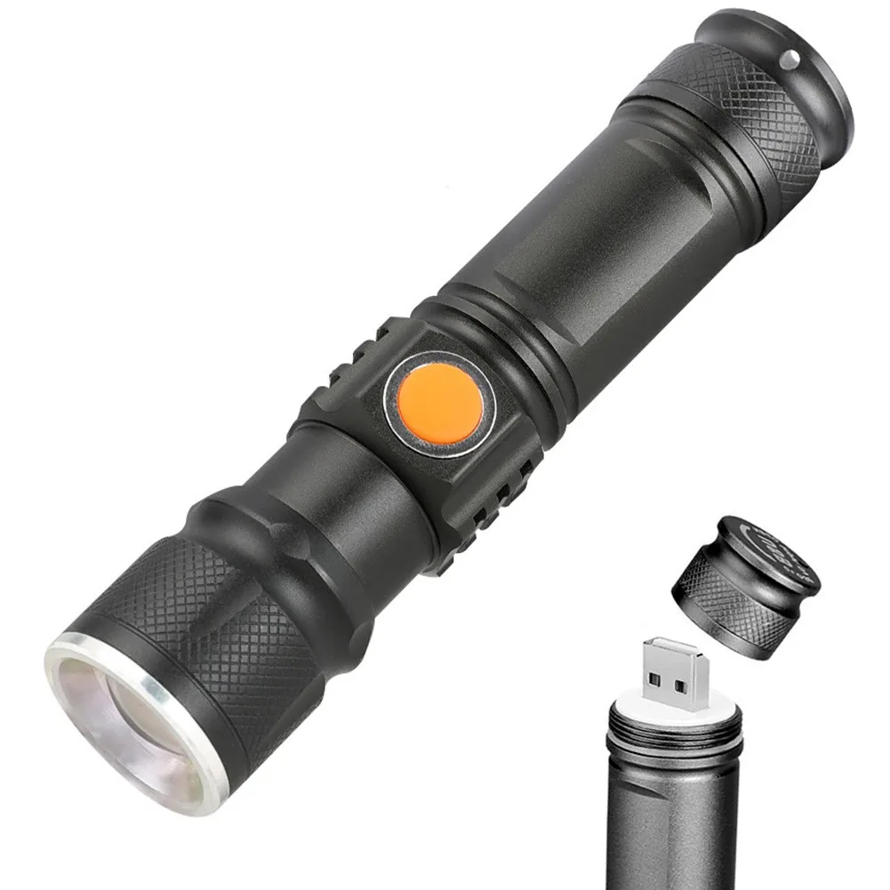 

Outdoor LED USB Rechargeable Flashlight Adjustable Zoom Torch Lamp Ultra Bright T6 Camping Light Waterproof Portable Lantern
