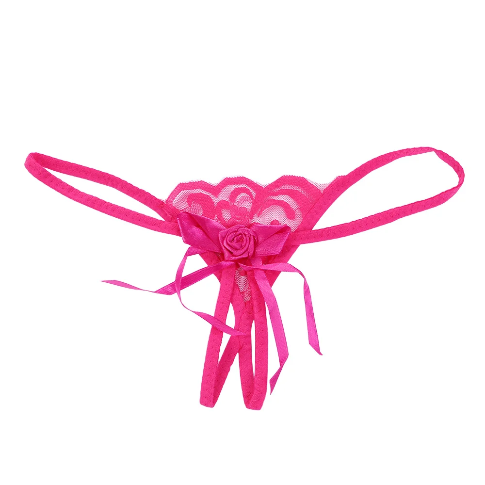 

Lace Transparent Sexy Panties Ladies Strap Ultra-thin Hollow Sexy Rose Bow Knot Women Underwear T-back Exotic G-String