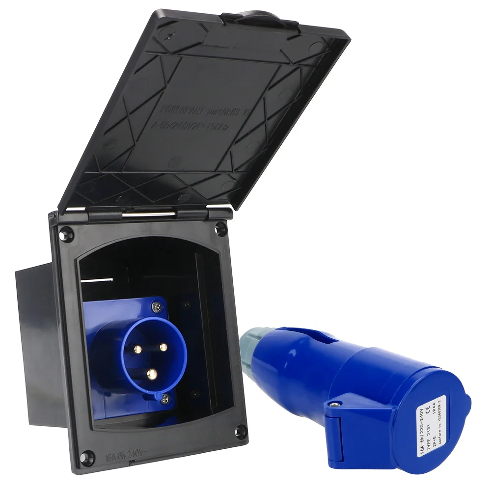 

LEEPEE Plug Socket With Cover 220V-240V 16A Motorhome Main Inlet Socket External Flush Hook Up for RV Camper Marine Waterproof