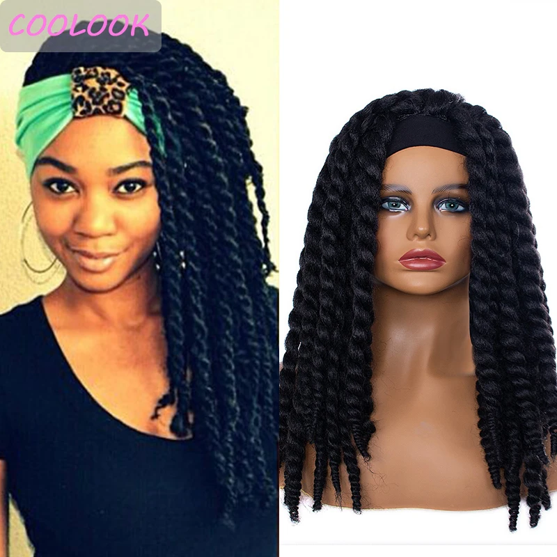 

Senegalese Twist Headband Wig 18'' 2x Twist Braids Wigs with Turban Synthetic Twisted Braid Wigs for Black Women Peruca Cosplay