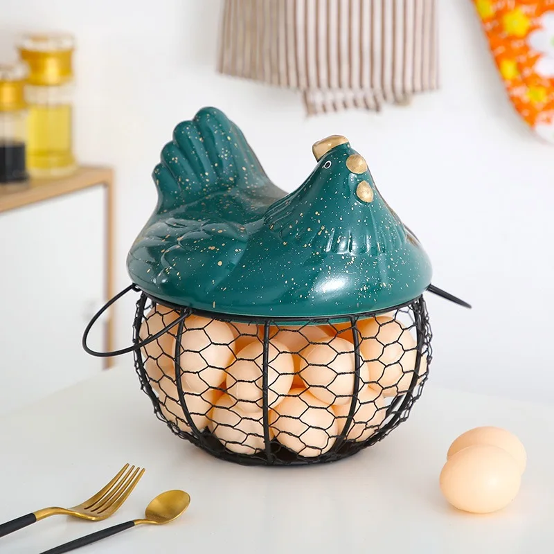 

Ceramic Hen Egg Organizer Storage Basket Fruit Snacks Container Box Porcelain Metal Iron Orament Decorative Kitchen Tools